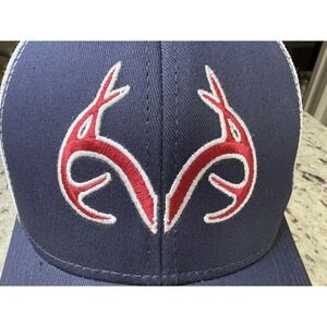 Realtree Trucker Adjustable Strapback Hat Cap Red, White , And Blue Logo